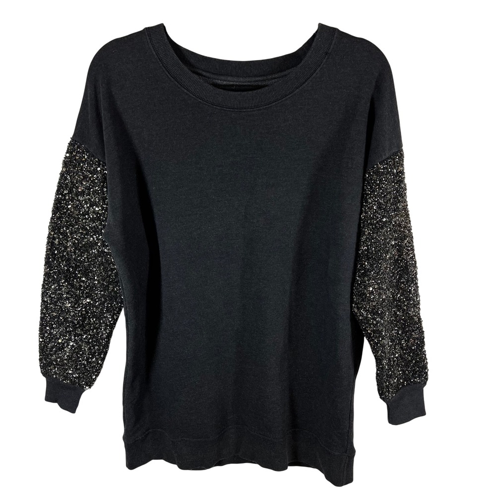 AllSaints Gray Sequin Sleeve Sweatshirt Hand Embellished Pullover‎ US 6 Designer
